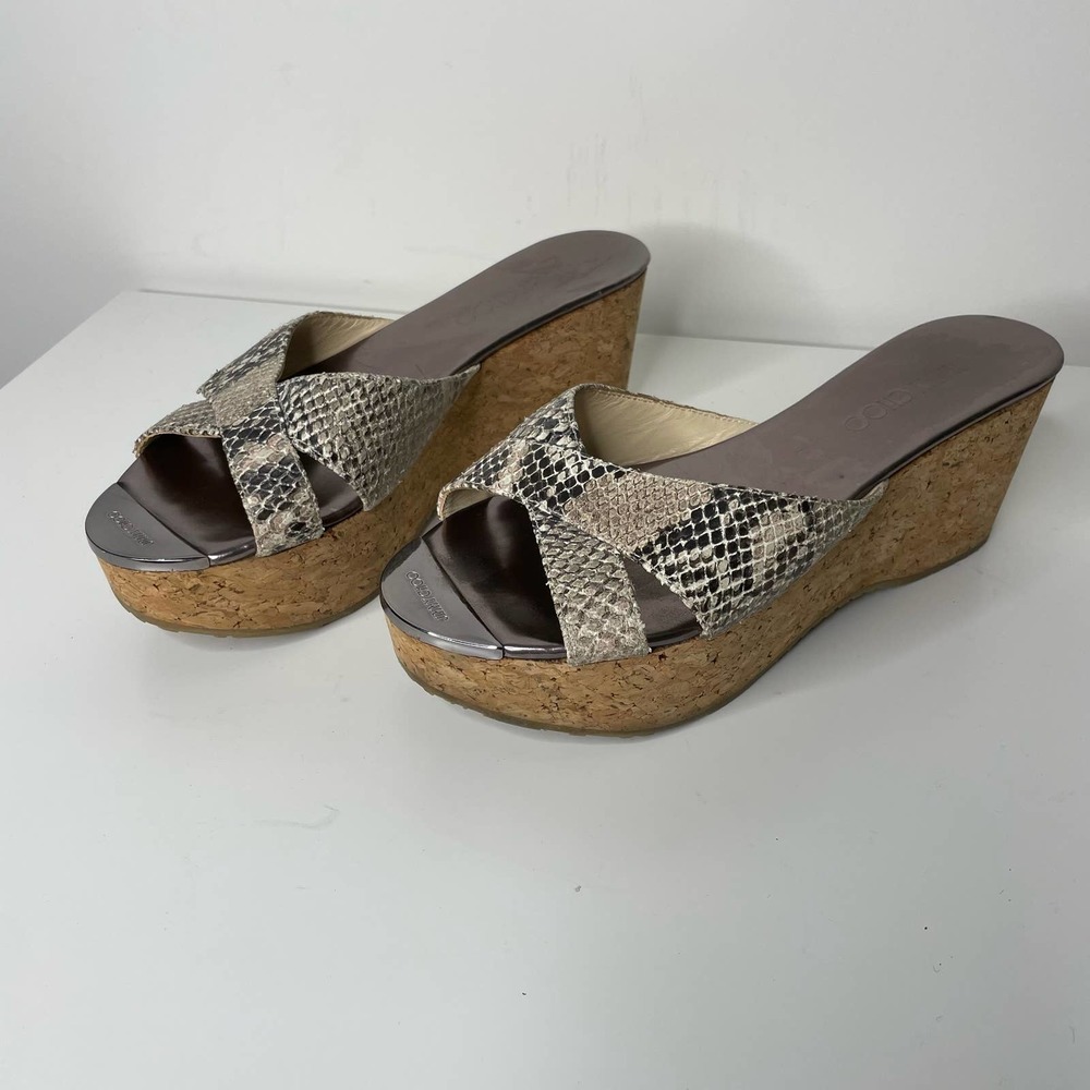 Jimmy Choo Slide Cork Snake Panna Sandals 39.5